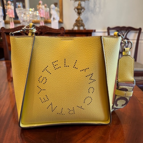 NWT Stella Mccartney  Perforated Logo Faux-Leather Shoulder Bag - Banana - Picture 6 of 15